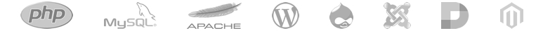 php, mysql, apache, wordpress, drupal, joomla, dotnetnuke, magento